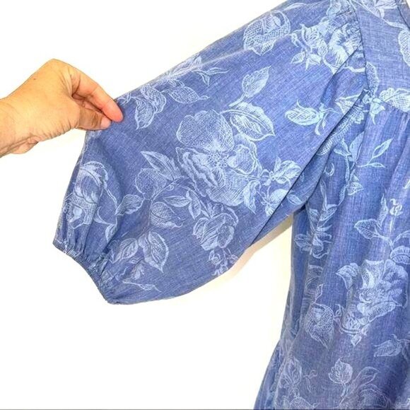 Models Coat Lounge Dress Size 12 Womens Tiered Blue Chambray Floral Poly Blend - Picture 3 of 12